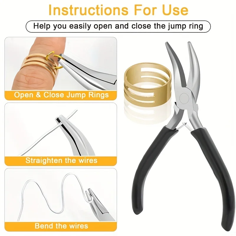 2pcs Curved Mouth Pliers Pink/Black/Yellow Series Two-Piece Set with an Opening Ring Auxiliary Ring, Multi-Purpose Suitable DIY