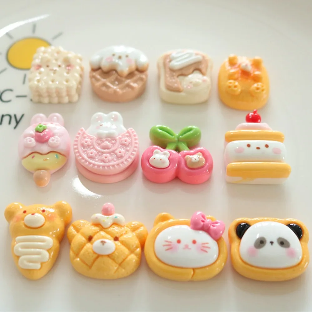 10pcs Cute Cartoon Kawaii biscuits panda cherry Flat Back Resin DIY Scrapbooking Cabochons Decoration Accessories