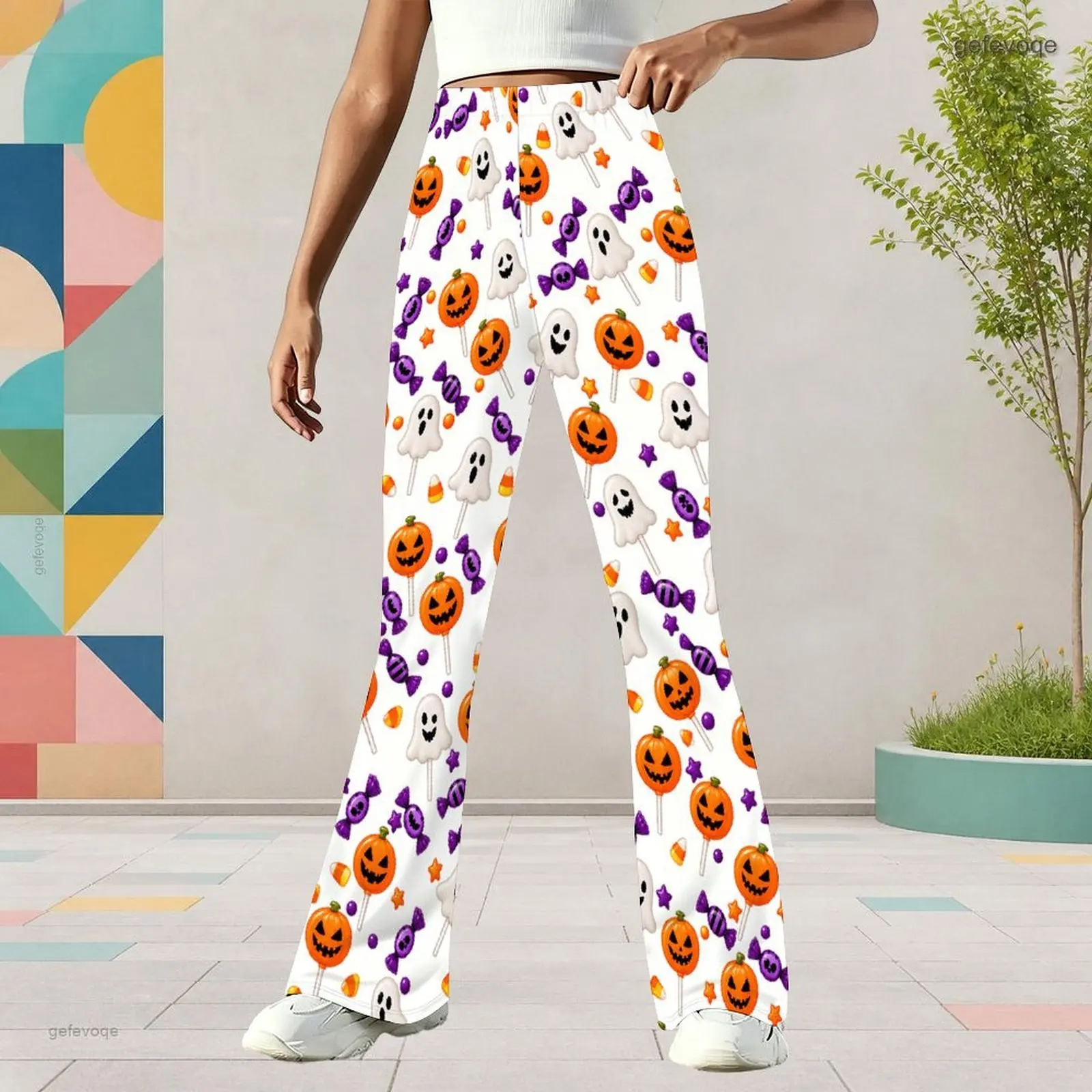 Autumn Graphic Print Girls Flared Pants Spooky Children Clothing Halloween Party Wear