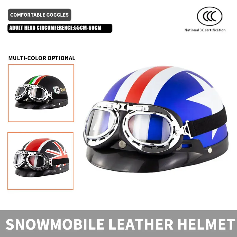 Casco classico retrò per moto, mezzo casco, casco di sicurezza per motoslitta per uomo e donna, casco da equitazione per quattro stagioni.