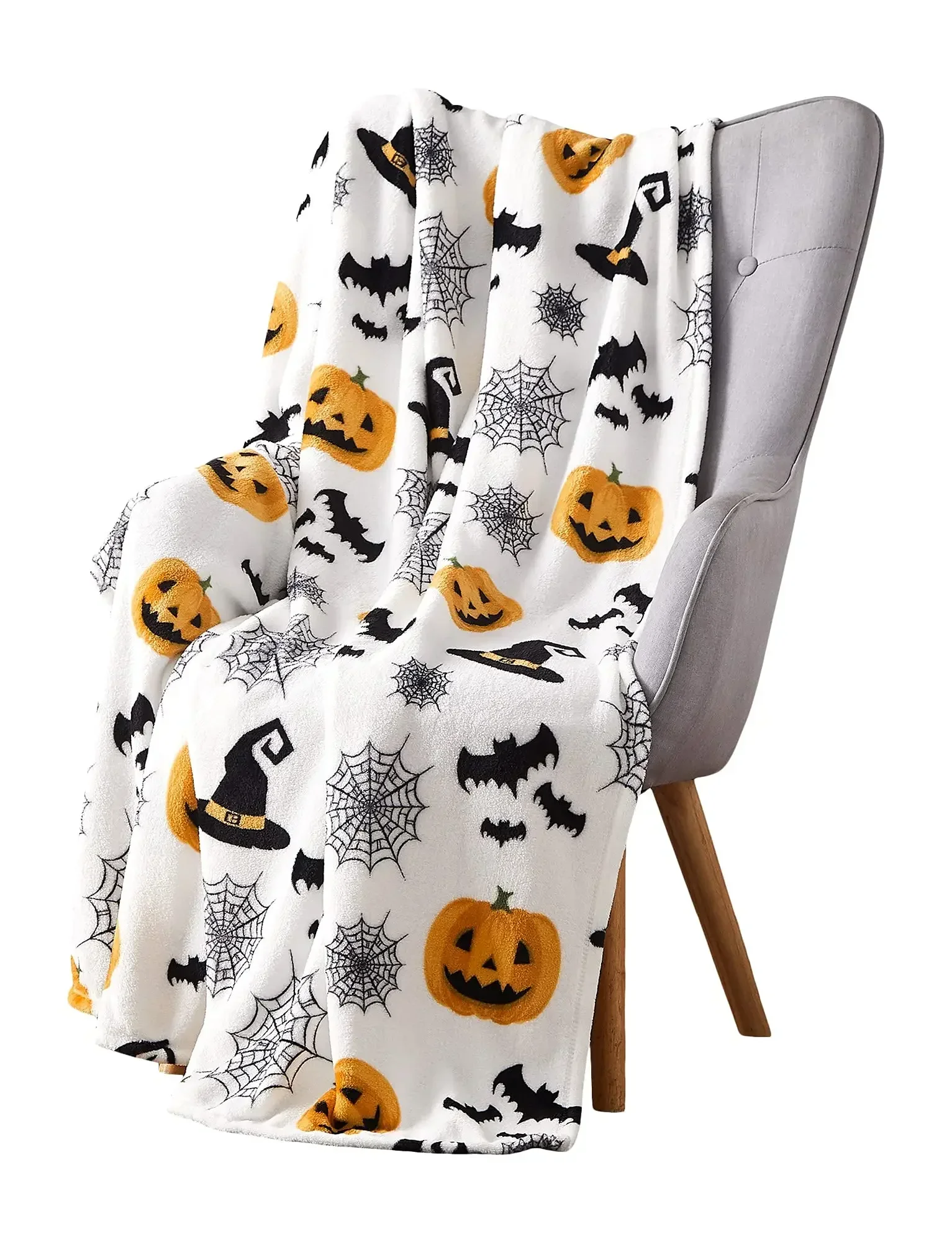 Halloween Throw Blanket Lantern Pumpkins with for Sofa Bed Couch Chair or Dorm Super Soft Lightweight King Queen Size Candy Corn