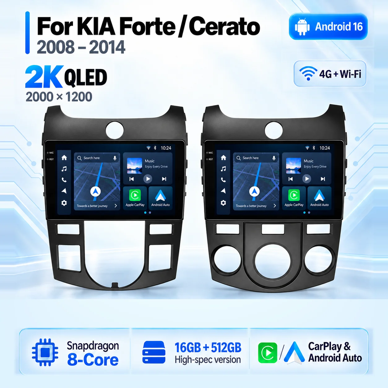 Android 16 Carplay Auto WIFI+4G Autoradio Multimedia Player für KIA Forte Cerato 2008-2014 DSP Autoradio Stereo 2din Head Unit