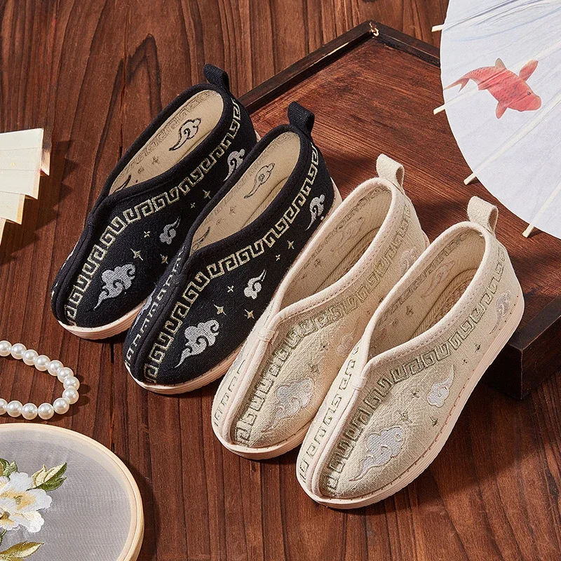 Boys Hanfu Performance Shoes Handmade Embroidery Children\'s Flats Slip-on Fashion Chinese Ancient Style Kids Causal Cloth Shoes