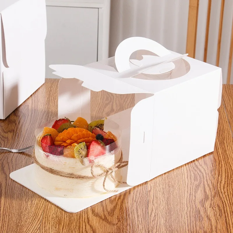 5Pcs 3/4/6/8/10 inch Cake Box White Paper Transparent Window Portable Birthday Cake Dessert Packaging Party Gift Supplies