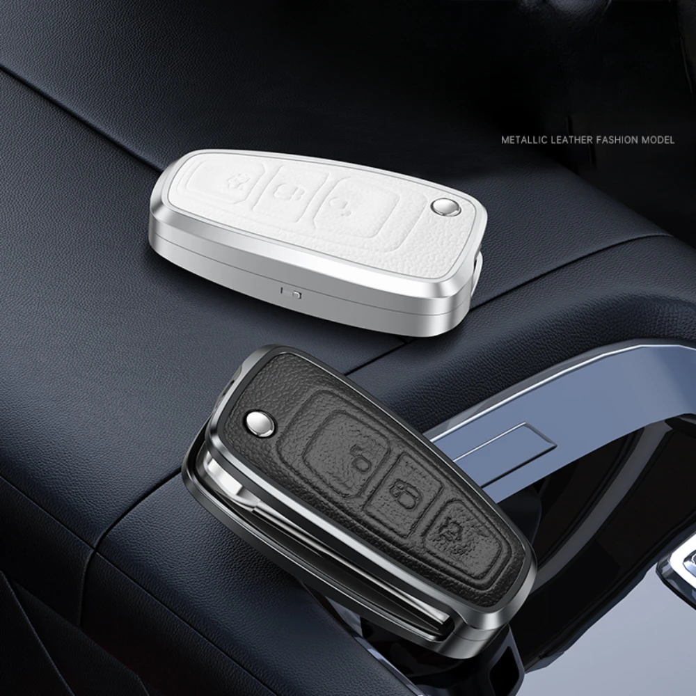 Alloy Leather Car Folding Key Case Full Cover For Ford Focus 2 3 MK3 ST RS Ecosport Kuga Escape Fiesta Fold C-Max S-Max Mondeo - Image 3