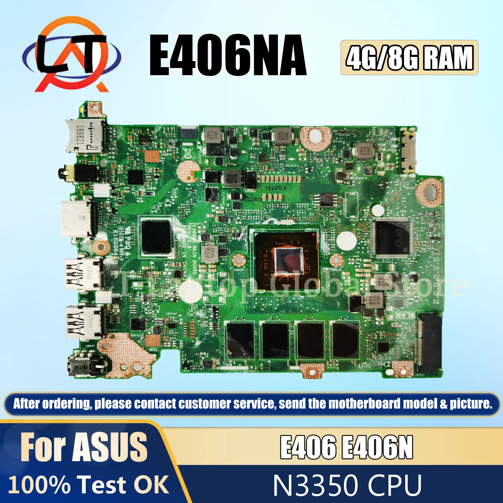 

E406NA Notebook Mainboard For ASUS E406 E406N E406NA Laptop Motherboard With N3350 CPU 4G/8G-RAM 64G/128G-SSD