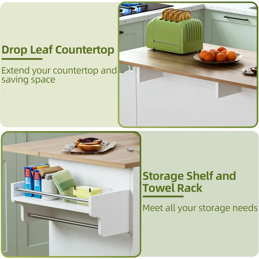 Picture 6: Kitchen Island On Wheels Rolling Cart With Drop Leaf Storage Cabinet Three Drawers Inner Adjustable Shelves