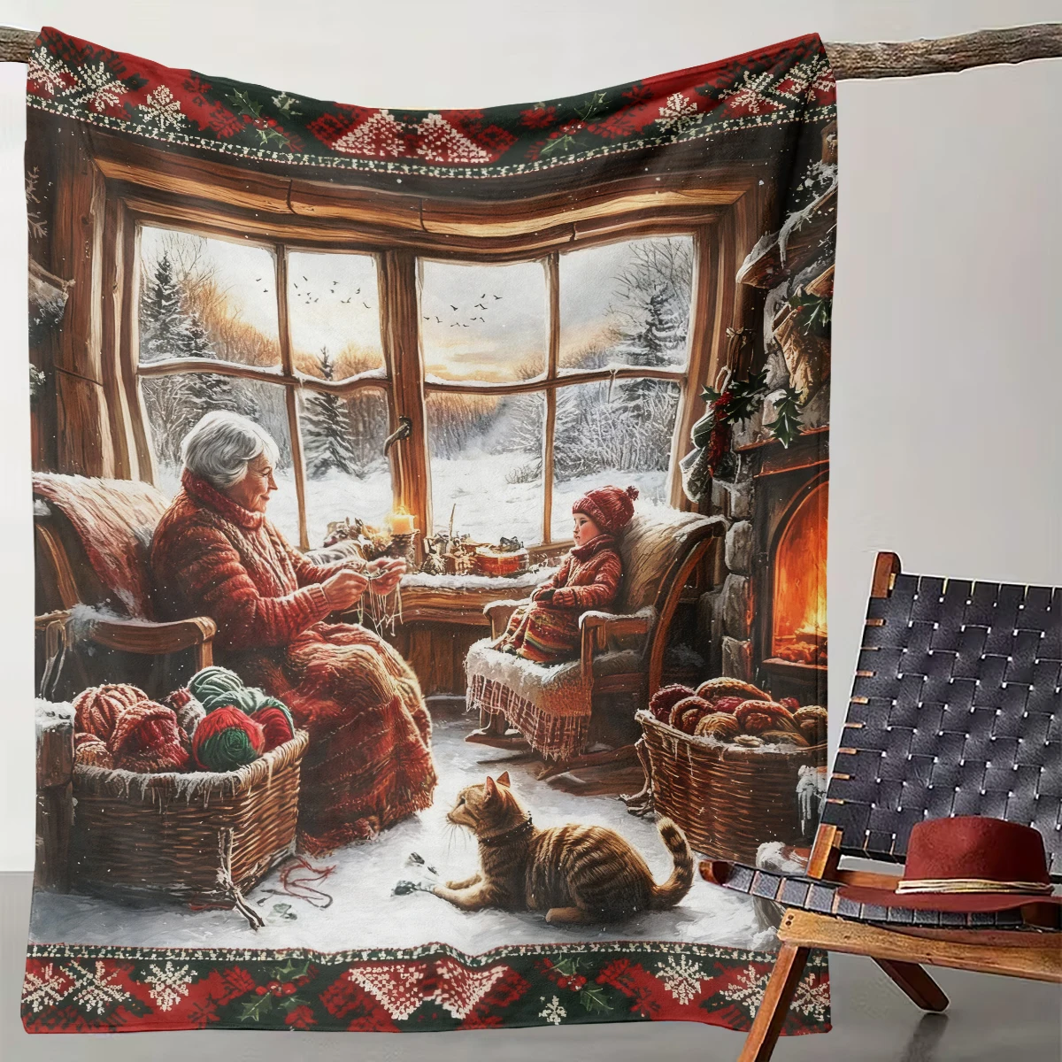 

1 Piece of Christmas Warm Grandparents and Grandchildren Knitted Time Blanket, Festive Atmosphere Home Warm Blanket