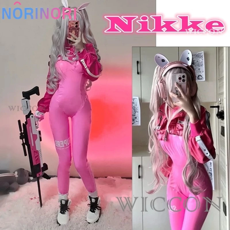 

Game Nikke Alice Cosplay Costume Wig Shoes Sexy Latex Catsuit Bodysuit Pink Jumpsuit Jacket Suit For Women Girls Maillot