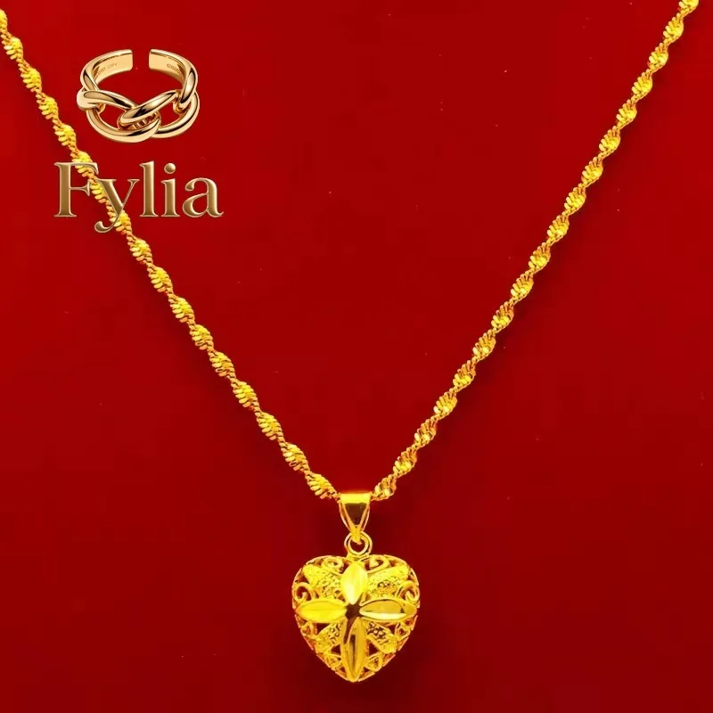 Fylia Jewelry   Women's 24K Gold (AU999) Hollow Drop-Heart Necklace | Openwork carving, micro-diamond glow with magnetic closure