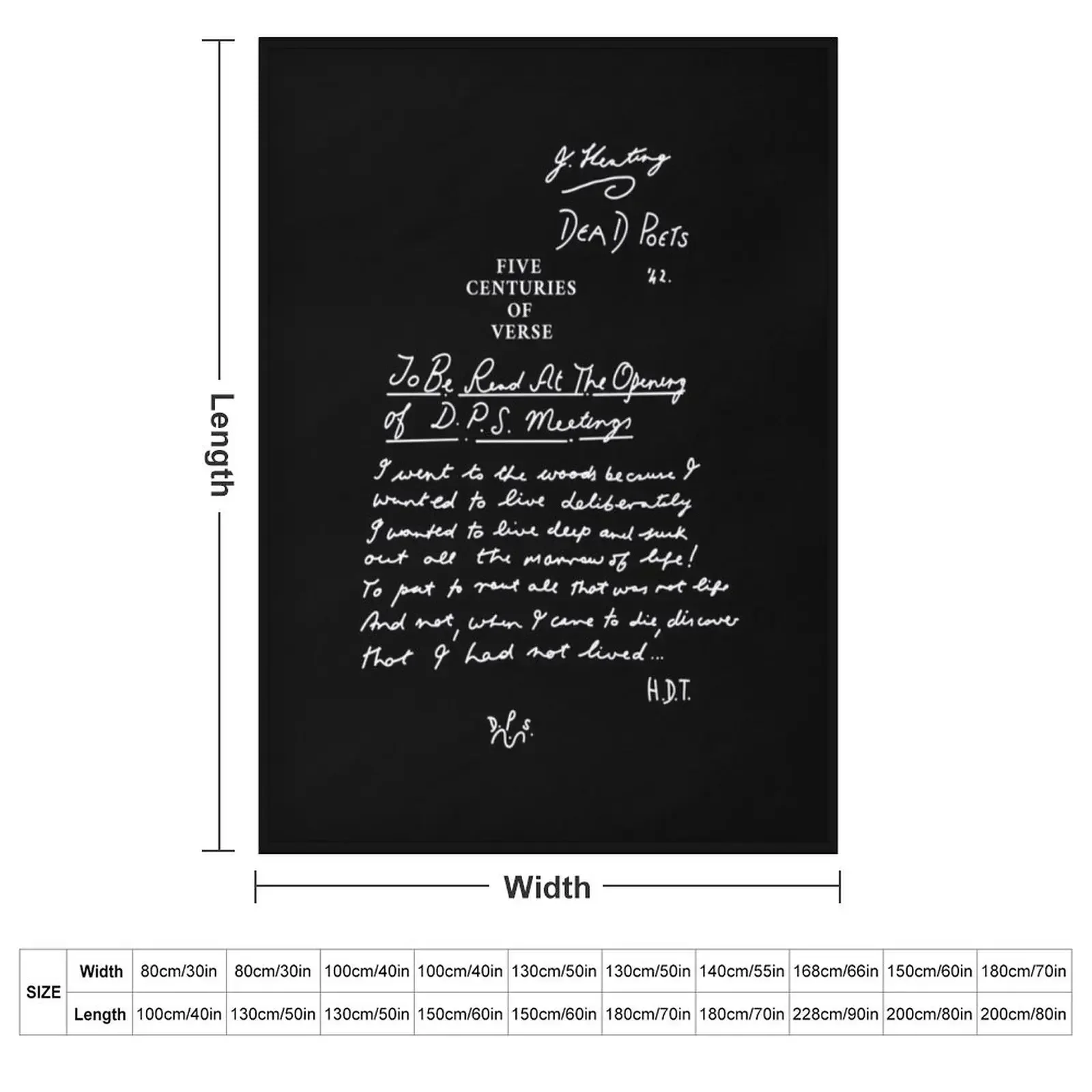 Dead Poets Society five centuries of verse black Throw Blanket couch cozy soft plush fuzzy picnic outdoor blanket