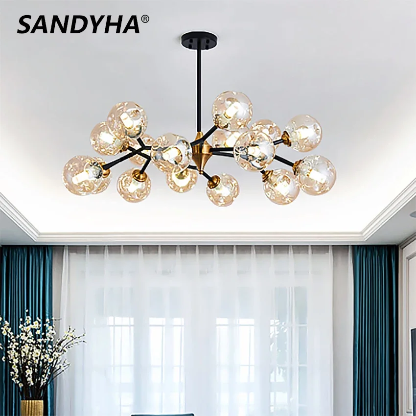 

SANDYHA Nordic Glass Ball Ceiling Chandeliers Led Pendant Lamp for Dining Living Room Kitchen Bedroom Home Decor Light Luminaria