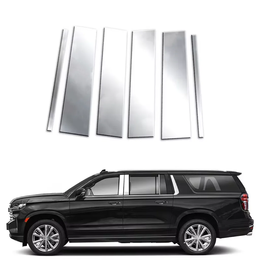 Chrome Plated 6PCS Pillar Fit For Chevrolet Suburban 2015-2020 Posts Window Door Side Trim Cover Decal Kit  Decoration Stickers