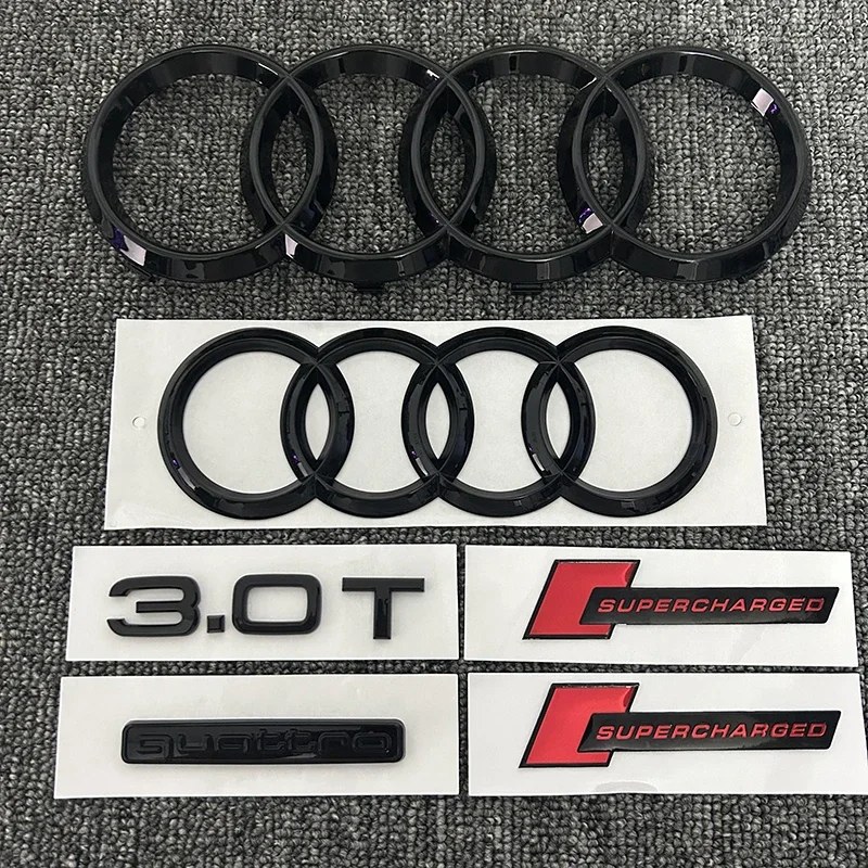 AUDI A7 2012-2018 4Ring logo ABS Black Car Hood Front Grill Rear Trunk Sticker A7 Sticker Quarrto  3.0T  supercharged Emblem