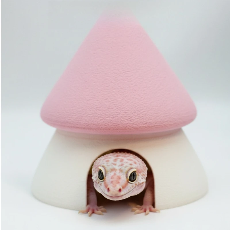 New Color‑Block Mushroom Reptile Hideout, Top‑Ventilation Terrarium Cave for Crested Gecko Lizard Snake Exotic‑Pet Habitat Decor