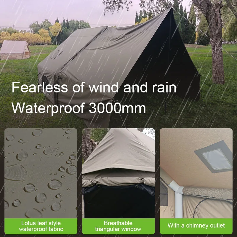 #￥Green Four-Season Outdoor Cotton Inflatable Tent Year-Round One Bedroom Inflatable Tent Waterpro forCamping 3-4 PersonQuick Op