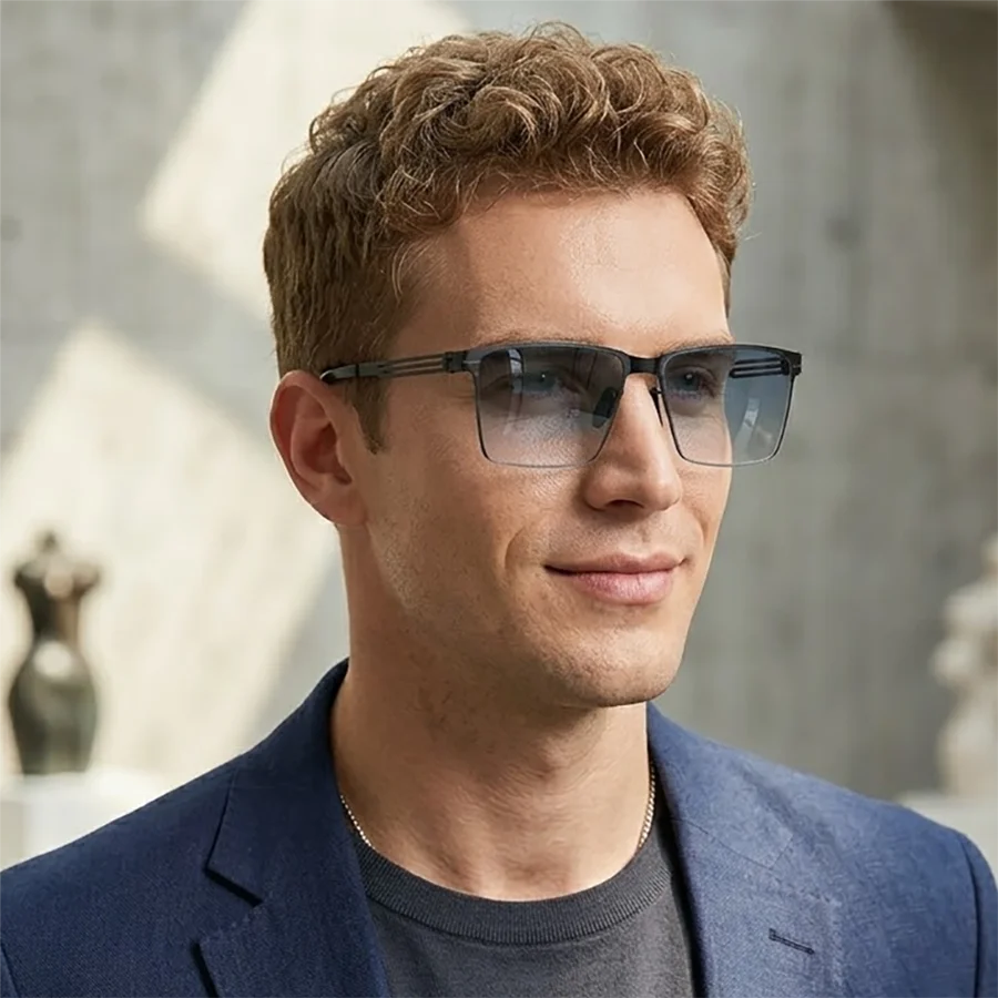 Lunettes de soleil polarisées photochromiques pour hommes, monture carrée classique surdimensionnée, monture en métal à charnières, adaptées à la conduite, à la pêche, à la vision nocturne