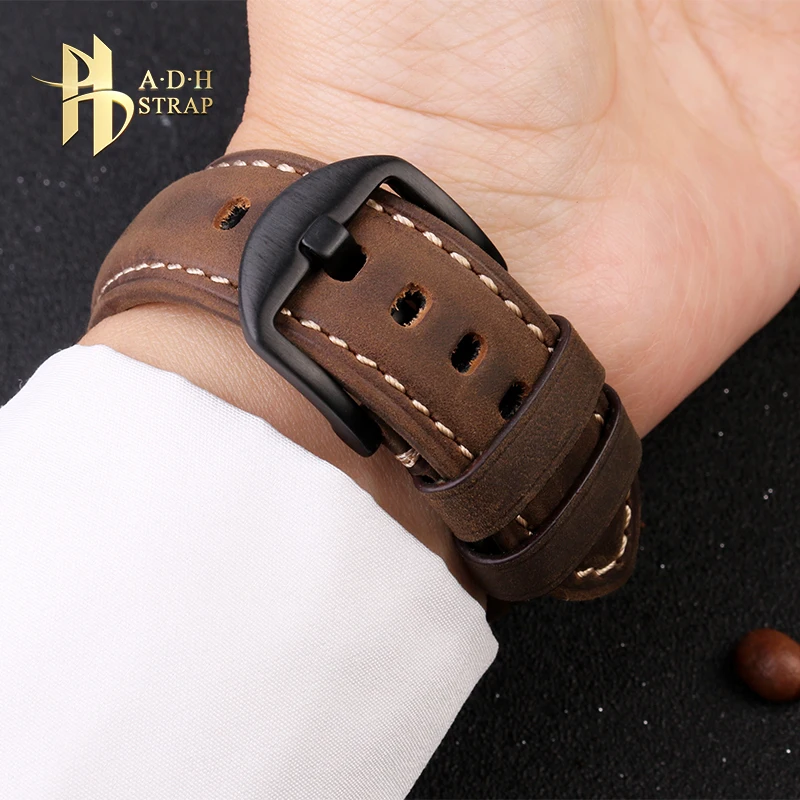 Vintage Matte Leather Watch Strap For Hamilton Tissot Longines Luminox Watchband Crazy Horse Leather Strap 20 22 24 26MM For Men