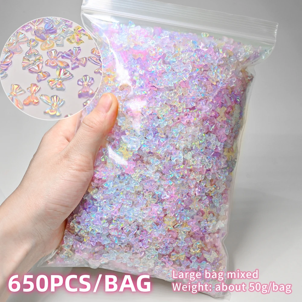 650pcs Aurora Bowknot Designs Nail Art Decoration Resin 3D Charms Nail Accessories Manicure for Women Girls * Mixed 50g Bow DIY*