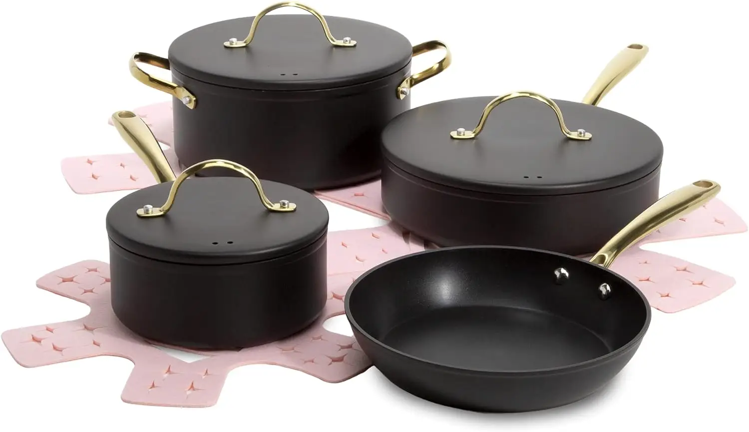 

Iconic Nonstick Pots and Pans Set, Multi-layer Nonstick Coating, Matching Lids With Gold Handles, Made without PFOA, Dishwasher