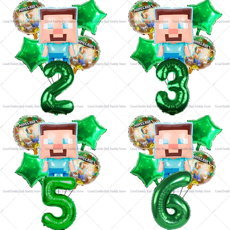 Pixel-Block-Geburtstagszahlen-Ballon-Set, Party-Dekoration, Aluminiumfolienballons, Kinderzimmer-Deko, Zubehör, Spielzeug, Geschenk