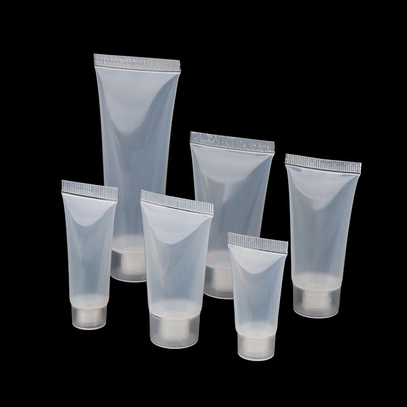 Tubos blandos de plástico transparente esmerilado, envases vacíos para loción, crema cosmética, 10ml, 15ml, 30ml, 50ml