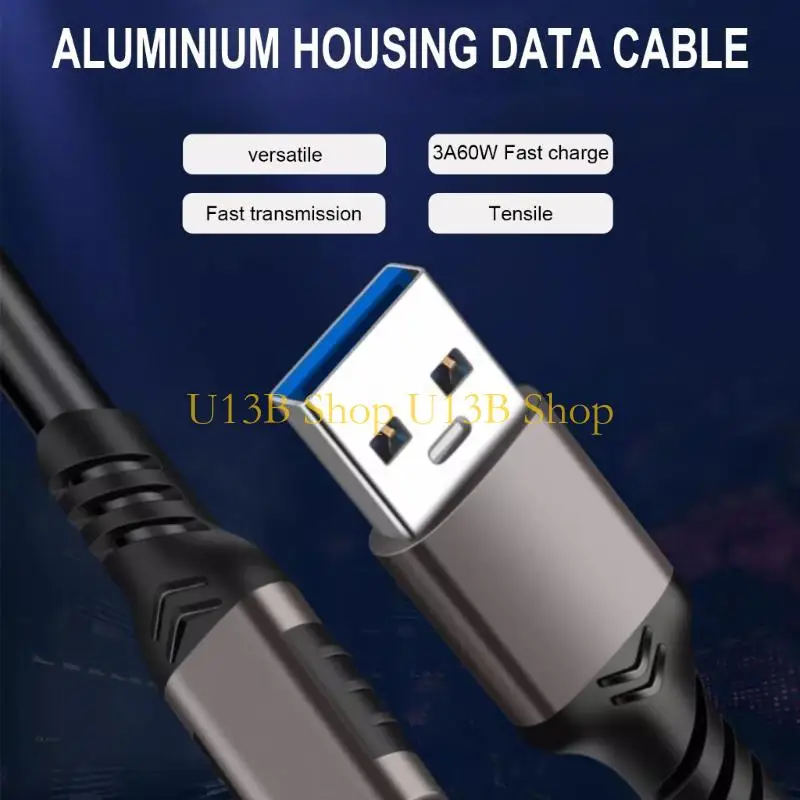 كابل الشاحن U13B USB C ، 3A FAST USB C Cable 10GBPS DATA SYNC USB A TO TYPE C