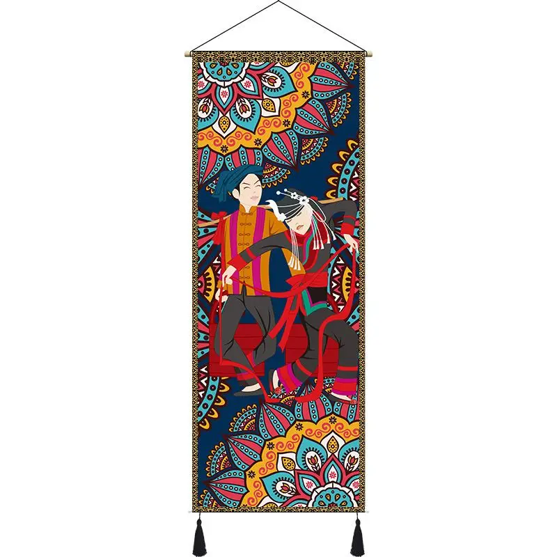 VIKAMA Folk Ribbon Dance Wall Scroll Tapestry Ethnic Mandala Tassel Polyester Wall Hanging Bedroom Living Room Home Decor