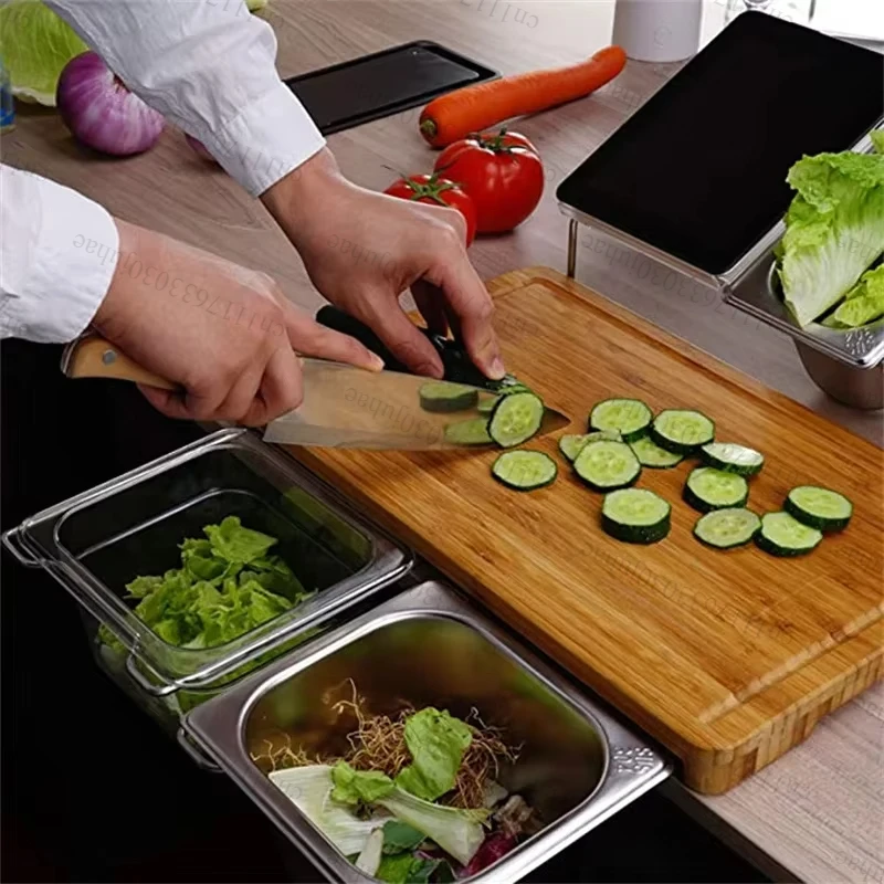 2025 Expandable Bamboo Cutting Board Set with Trays and Box for Kitchen Juice Trough Cutting Board Tools Storing Chopped Food