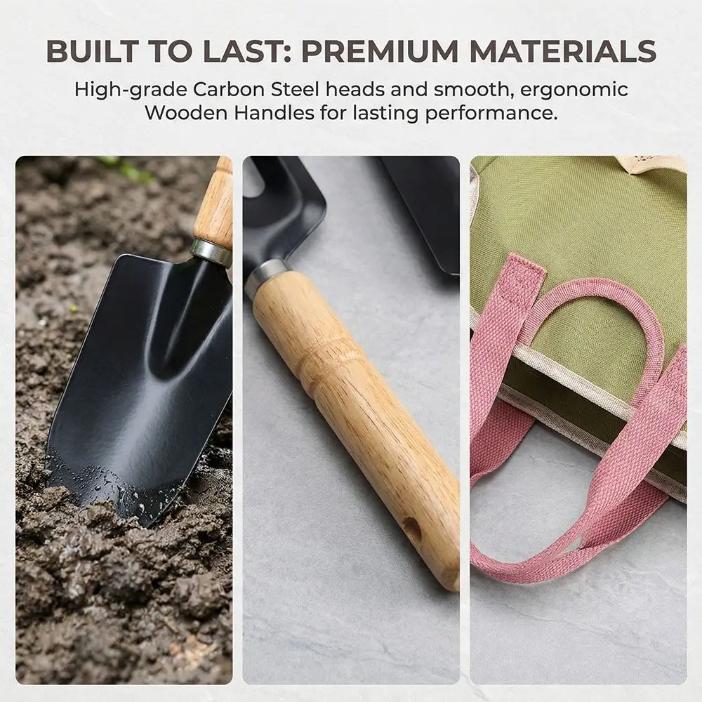 

Набор садовых инструментов из нержавеющей стали: эргономичные, прочные, устойчивые к ржавчине, с сумкой для хранения, для посадки и прополки