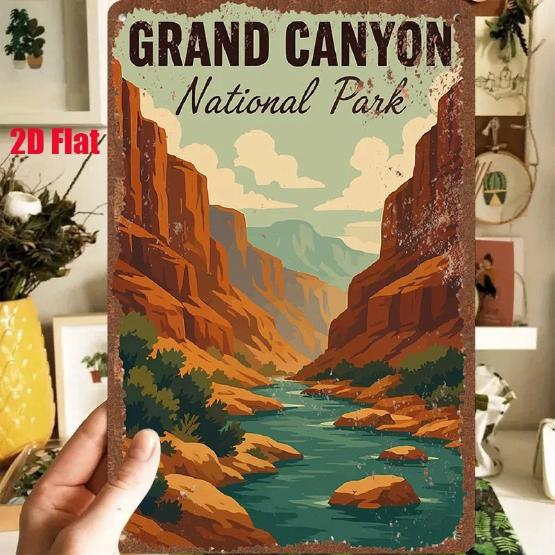 2D Flat - 1pc 2D[Flat] Metal Sign Grand Canyon National Park Vintage Metal Tin Sign, 8X12 Inches/20X30 Cm, Showcasing The Magnif