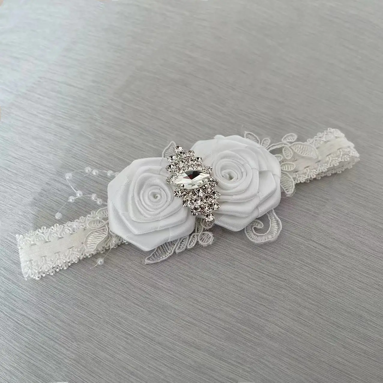 Diadema de bautismo de comunión de marfil blanco, diadema de niña de flores