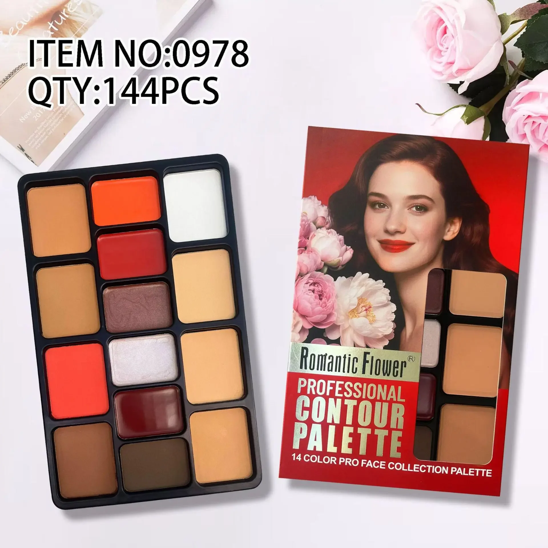 لوحة مكياج الكل في واحد مكونة من 14 لونًا مع ملمع شفاه كونتور وأحمر الخدود وخافي عيوب البشرة لمظهر جمال كامل