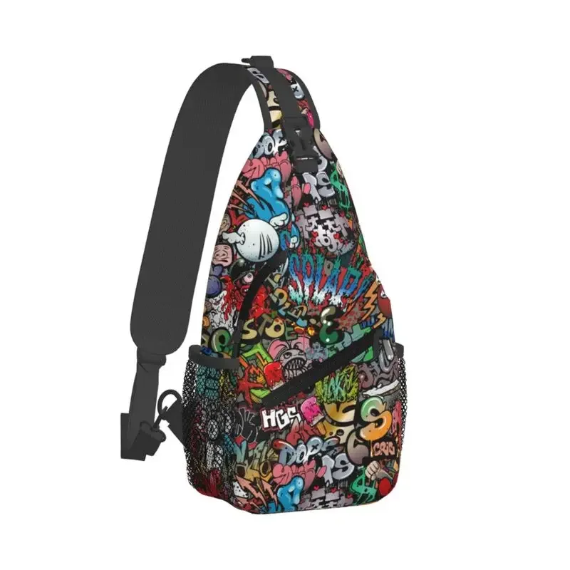 Custom 70s Retro Comic Graffiti Print Sling Crossbody Chest Bag Men Cool Comic Street Art Shoulder Backpack for Travel Cycling