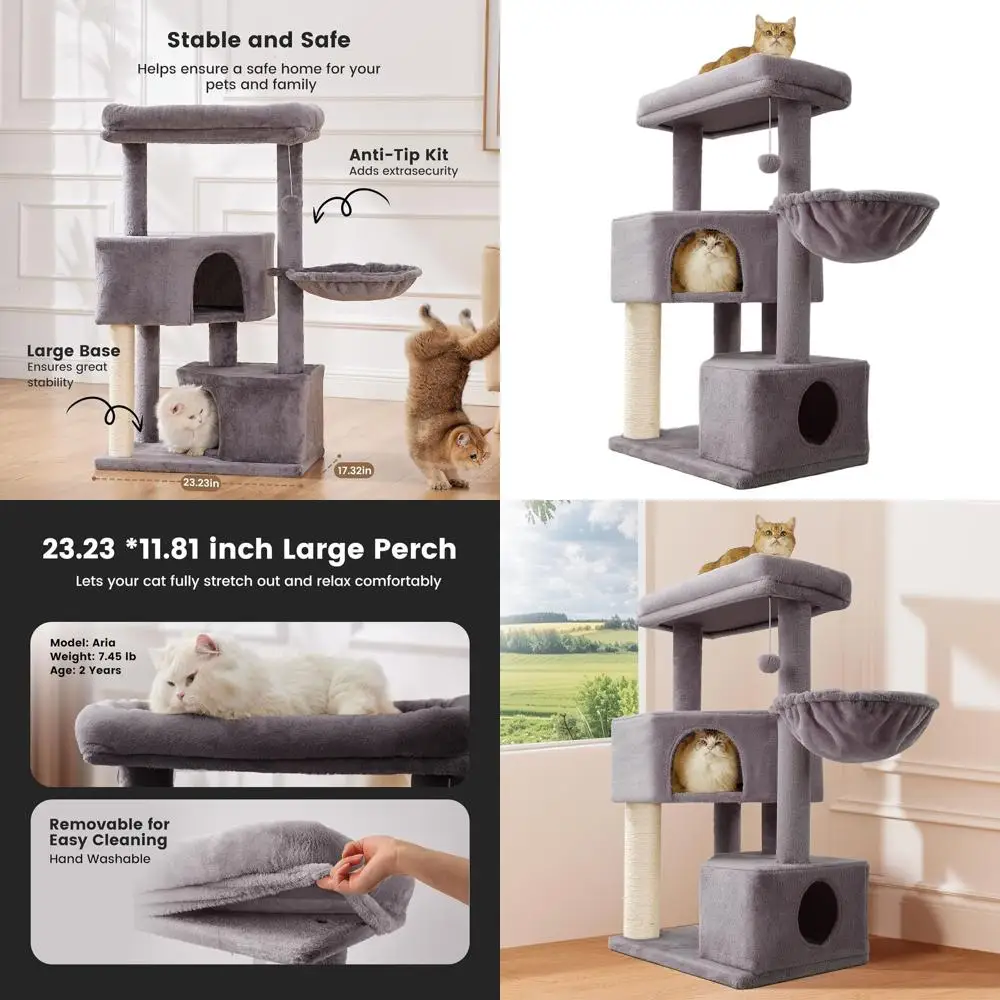 

Высокая (41 дюйм) прочная кошачья лежанка-башня с столбами 2,8 дюйма и моющимися подставками для средних и крупных кошек