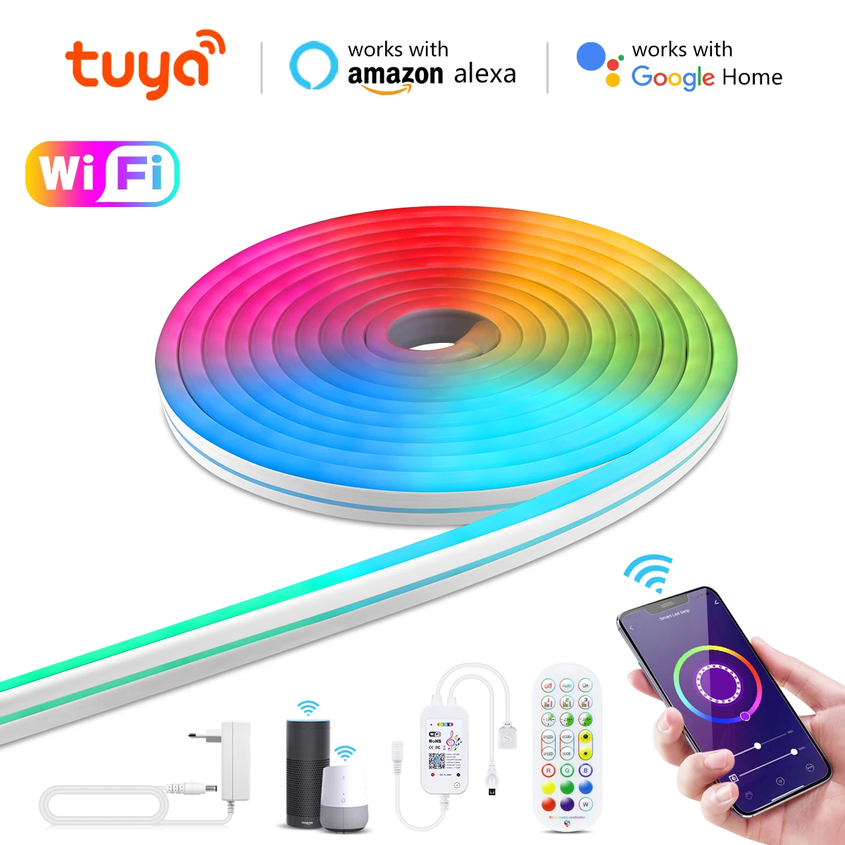 wifi tira conduzida 5m 4m 3m 2m 1m rgb luz de neon tuya interruptor inteligente ir controle remoto 220v 110v para 12v fita conduziu a lampada decoracao para casa 01