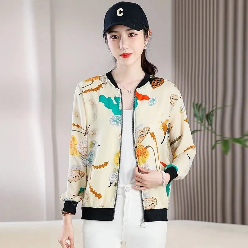 Lce Silk Sun Protection Clothing Women's Cardigan Coat 2026 Summer New Female Printed Jacket Baseball Uniform Sunscreens Outwear