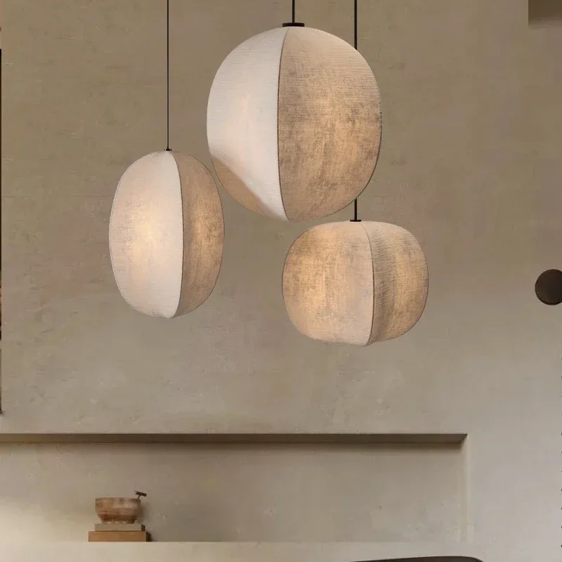 Imagem -03 - Nordic Linen Led Pendant Light Wabi Sabi Sala de Jantar Suspender Lâmpadas Sala de Estar Loft Pendurado Lâmpada Luminárias Lustre Decoração de Casa