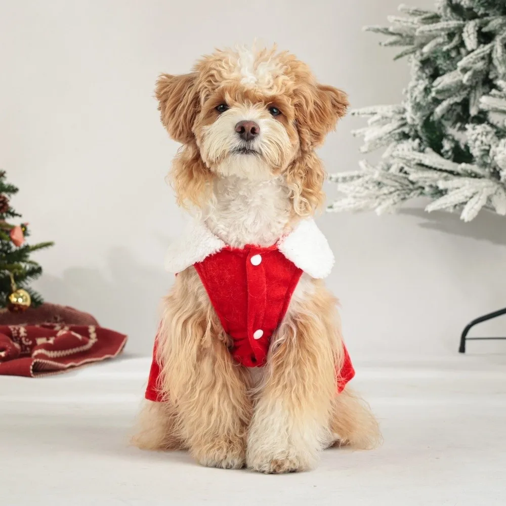Fashion Velvet Pet Clothing Bow Decoration Red Color Puppy Dress Dog Clothes Pet Accessories