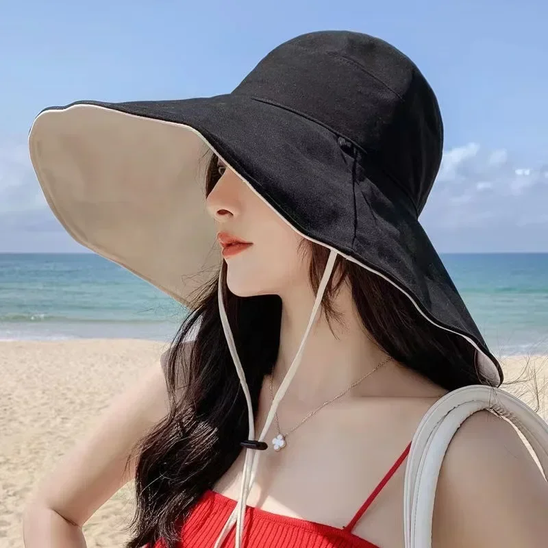 Wide Brim UPF 50+ Sun Hat Women Anti-UV Protection Hiking Fisherman Cap Fold Summer Solid Beach Hat 2024 Double Sided Sun Hat