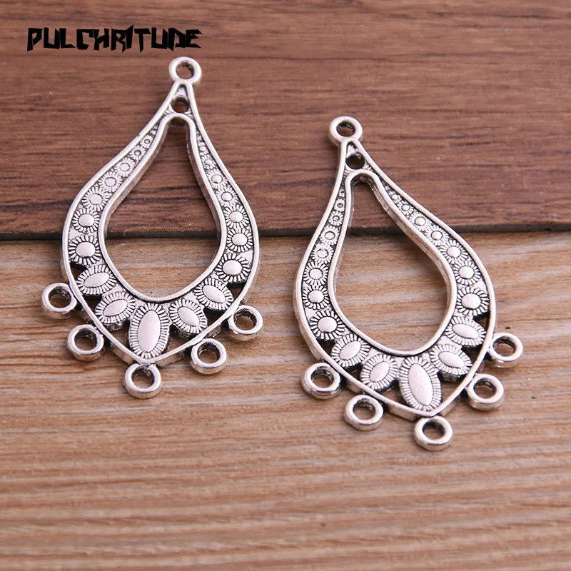 PULCHRITUDE 8pcs 25*46mm Two Color Zinc Alloy Hollow Water droplets Connectors Pendants Jewelry Making DIY Handmade Craft