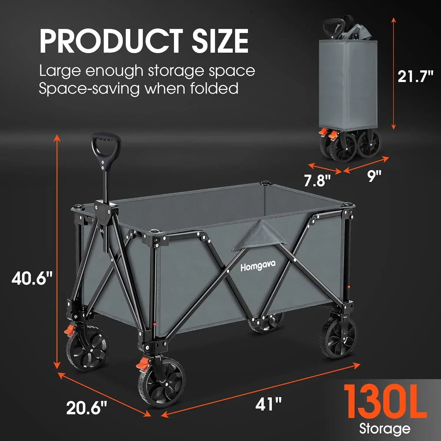 Collapsible Folding Wagon Cart, Large Capacity Camping Wagon, All-Terrain Foldable Wagon, Heavy Duty Utility Wagon Cart