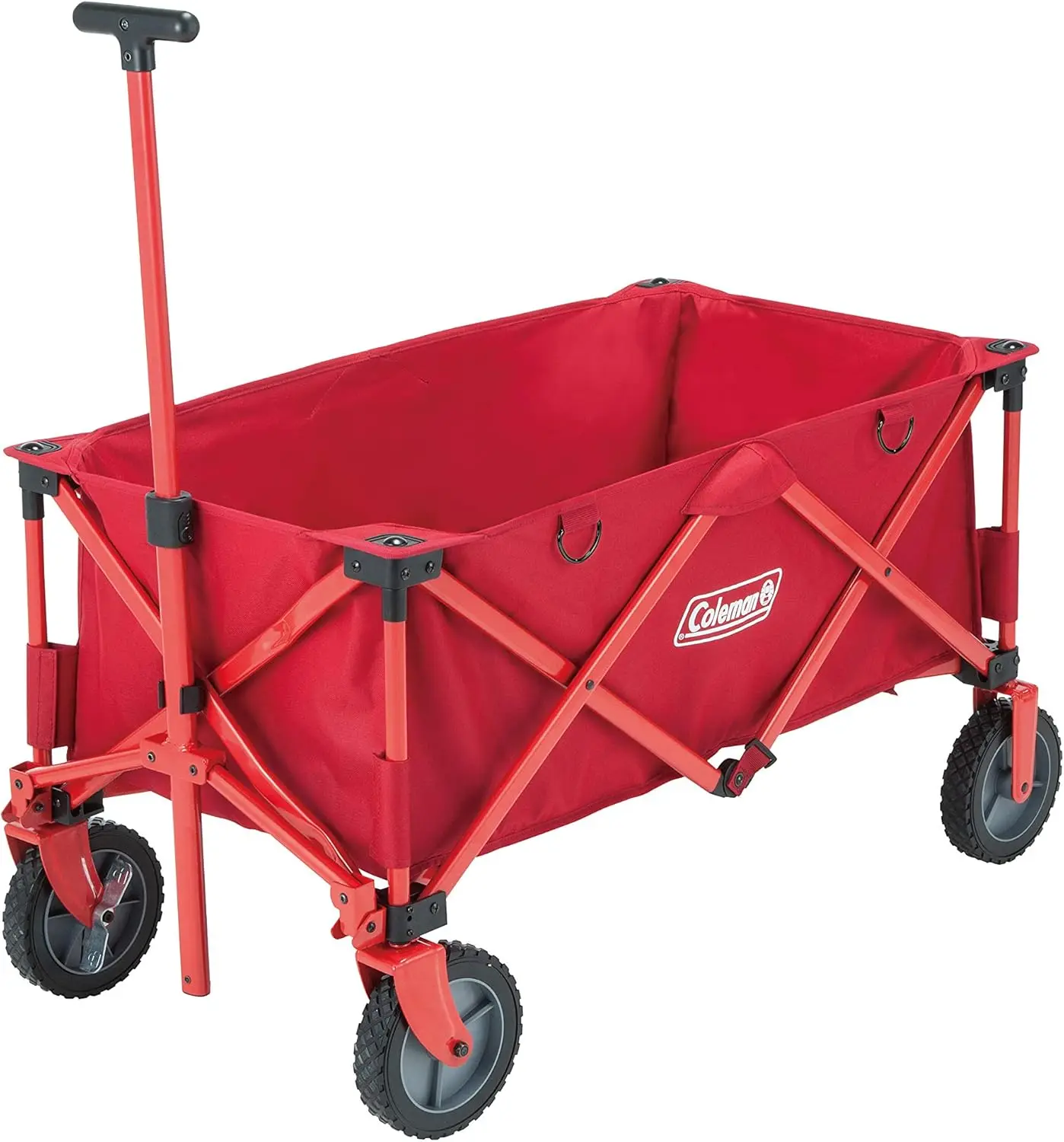 2000038421 Collapsible, Pull Wagon, 4 Wheel Festival Trolley, Portable Hand Cart, 52 x 97 x 57 cm, Red