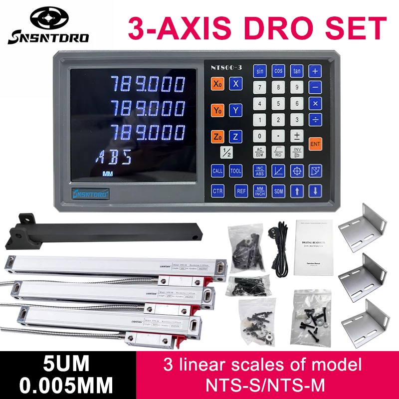 Image of Ultrahochpräziser Dro NT800-3 NT800-2 Satz AC90-260V&50-1000mm Linearer Glas-Maßstab Encoder Digitales Lineal für Drehmaschinen und Fräsmaschinen