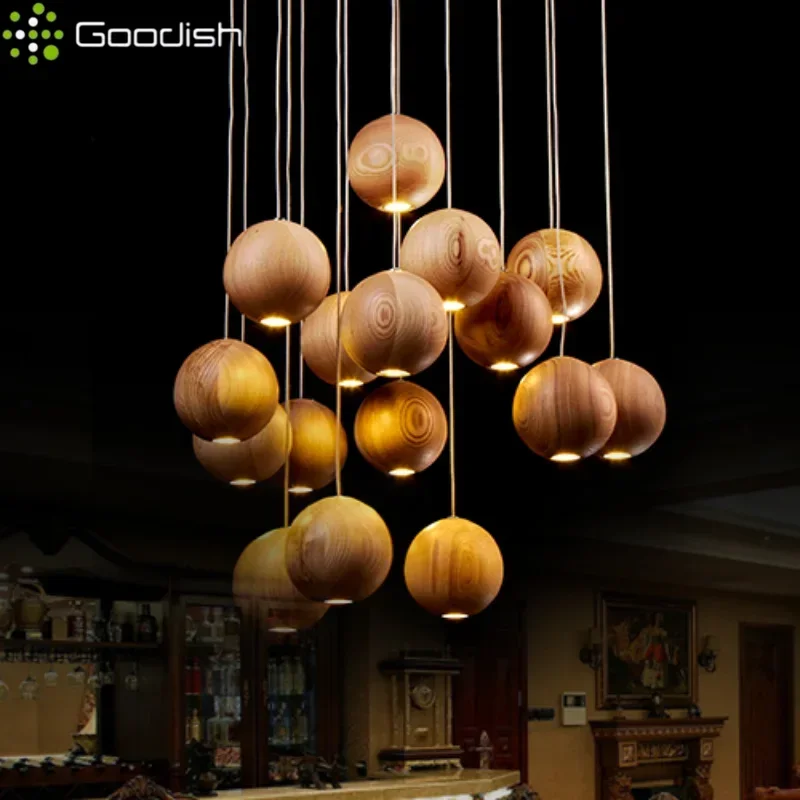 Medieval Bauhaus Solid Wooden Bubbles Ball Creative LED Pendant Lights Fashion Lamps for Living Room Home Decoration Chandelier
