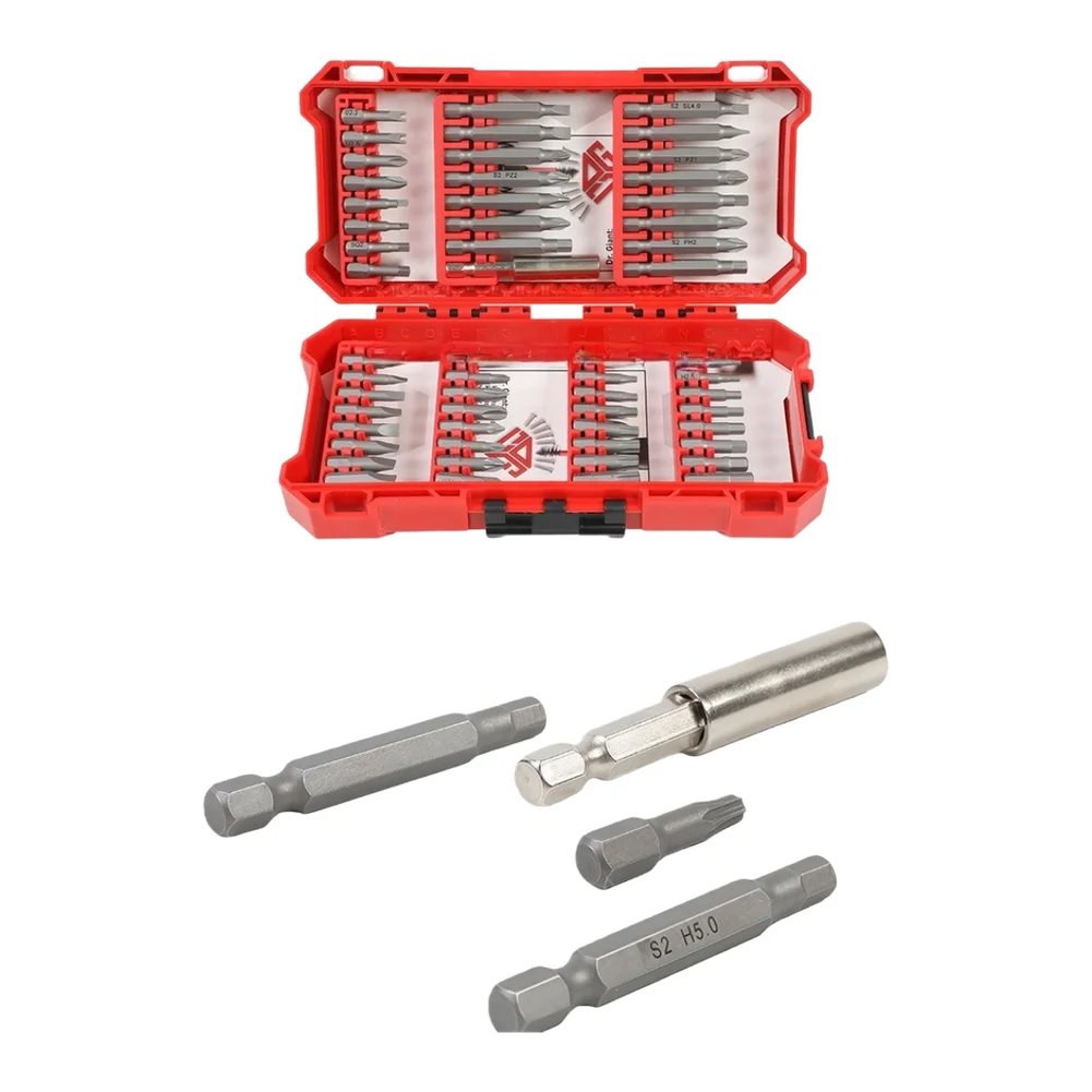 56-Piece Steel Screwdriver Bit Set With Magnetic Tips, Alloy Steel Driver Bits For Electric Drill, Anti-Slip Knurled Shank In St