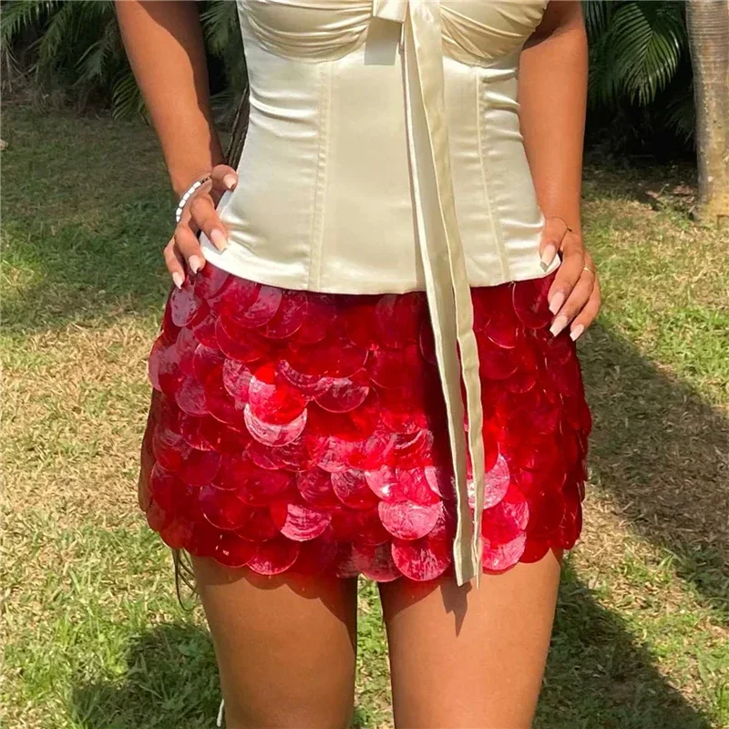 2025 Women's Fashion Mini Skirts Low Rise Sequins Skirts Spring Summer Casual Bodycon Skirts Y2K Punk Hip Party Clubwear