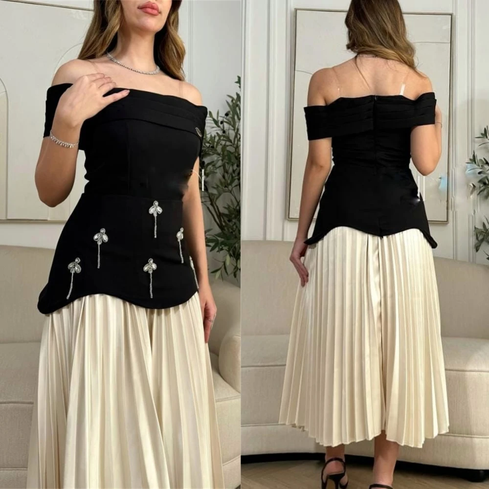 

Customized Straight Boat Neck White Satin Evening Dress Fashion Delicate Party Dresses Sparkly Special Occasion Gowns