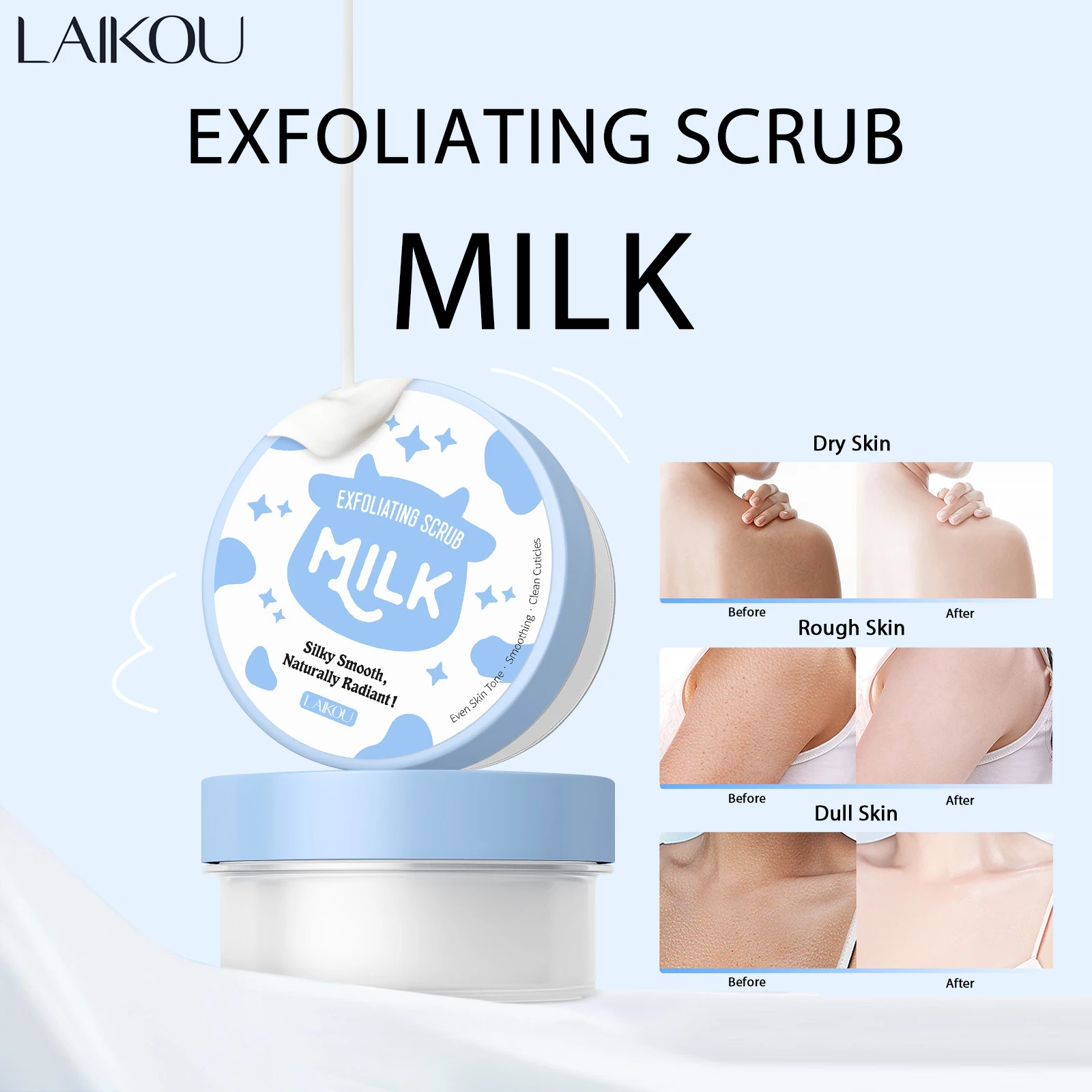 LAIKOU Milk Body Scrub Exfoliating Deep Cleansing Face Scrub Silky Smooth Naturally Radiant For Men & Women Moisturize Scrub 90g