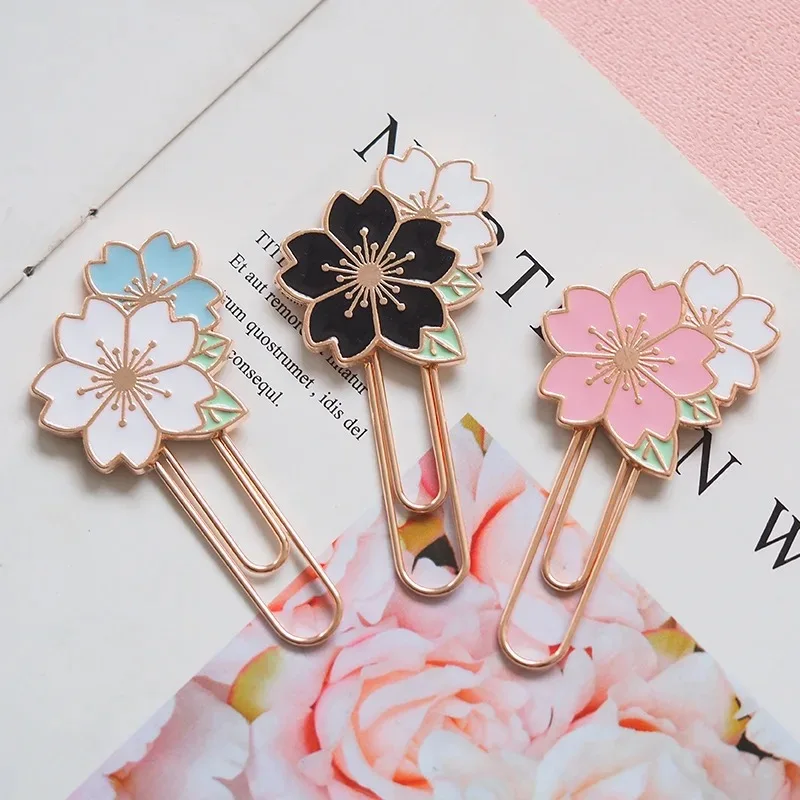 1Pc Cherry Blossom Paper Clip Creative Cute Metal Bookmark Clip Exquisite Beautiful Paper Clip Notebook Decoration Stationery